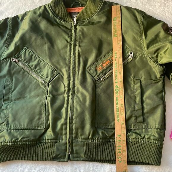 Vintage Y2K Calvin Klein Bomber Jacket Green orange interior Size Large - Picture 5 of 13